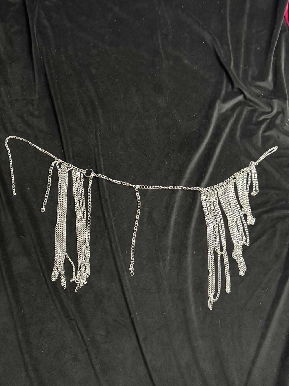 Silver-Tone Chain Fringe Body Harness or Waist Belt